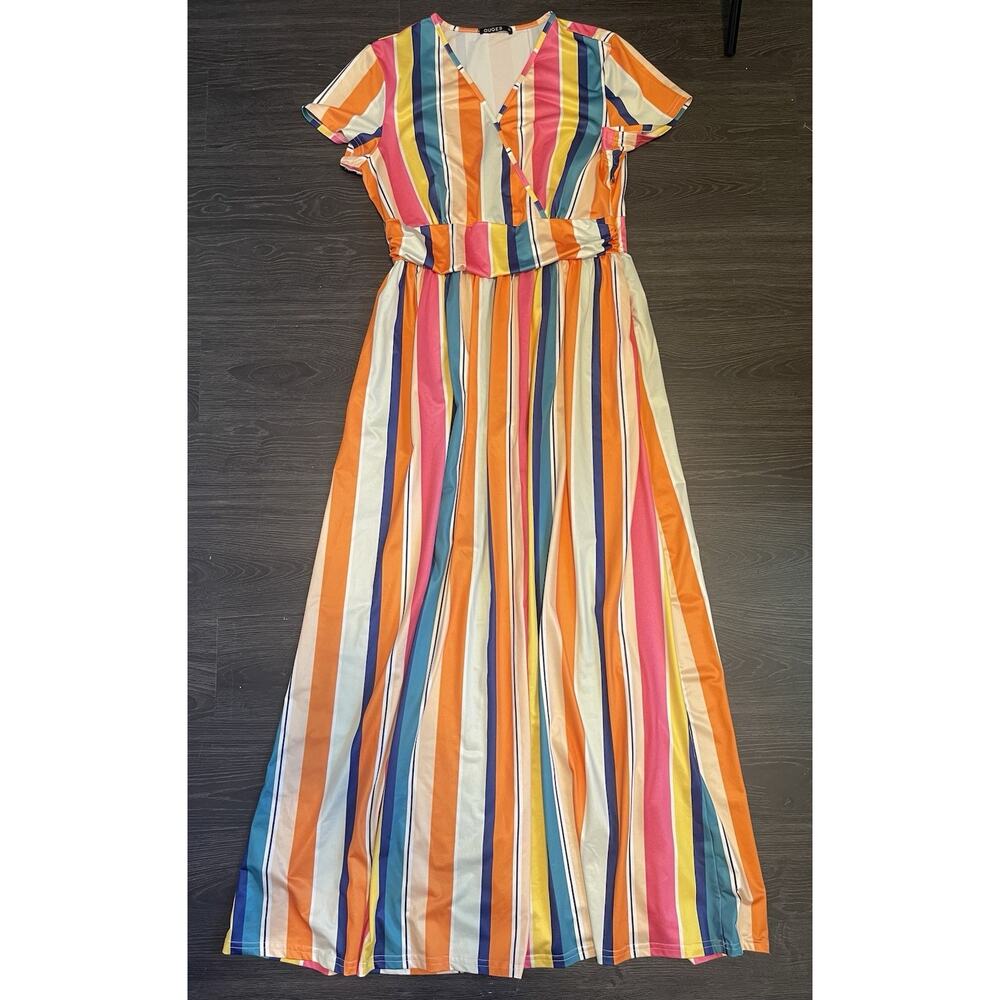 Ouges Dress Rainbow Women’s Size XL V Neck Long Summer Wrap
